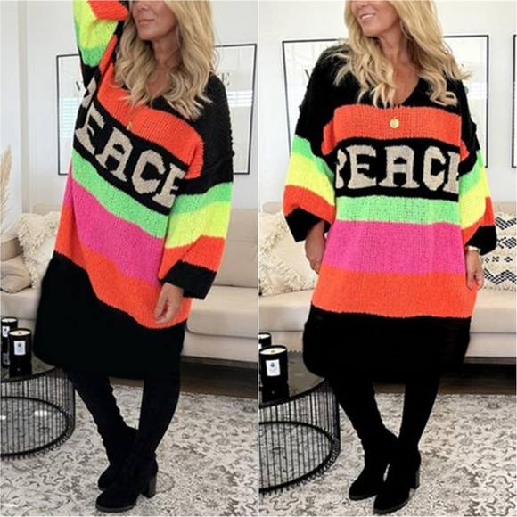 Vivid Block Sweater Dress - Black - Picture 2 of 6